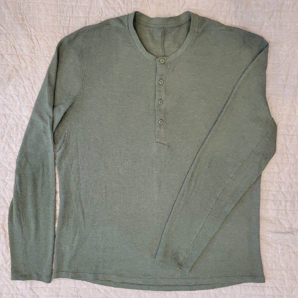 Lululemon Reinstate Long Sleeve Henley Heathered Medium Olive, Large?